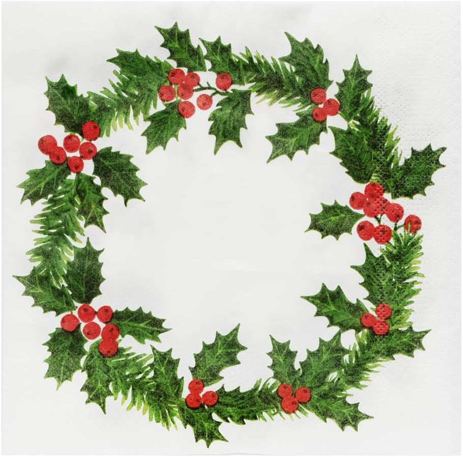Talking Tables 20 XL papieren kerstservetten met hulstmotief | Luxe Wegwerpdoekjes | Herbruikbaar | Ideaal voor kerst- en etentjes | Hoge kwaliteit | 40 cm x 40 cm