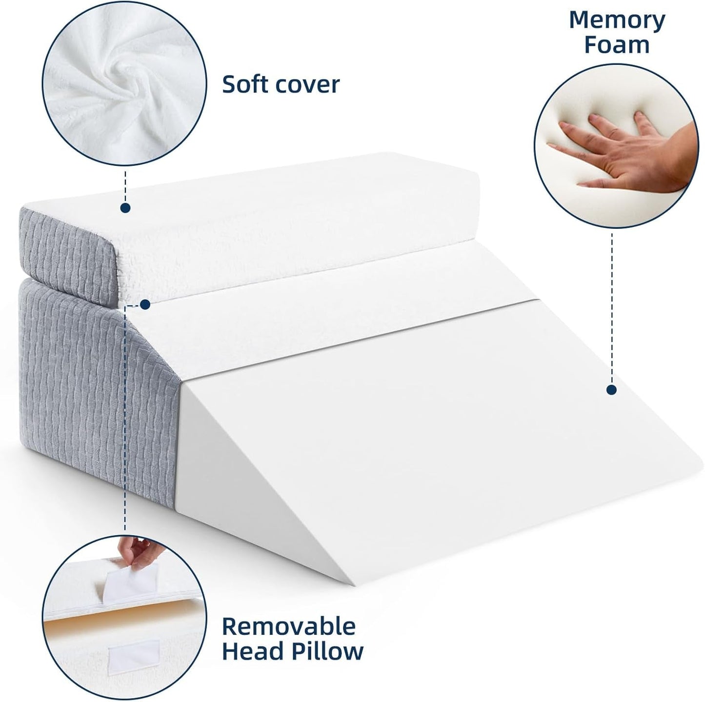Leeskussen en verenbeen Liftkussen Memory Foam Kussen voor nek, rug en benen, multifunctioneel afneembaar kussen voor bed, bank, zitten, slapen en rusten, 58x55x28cm