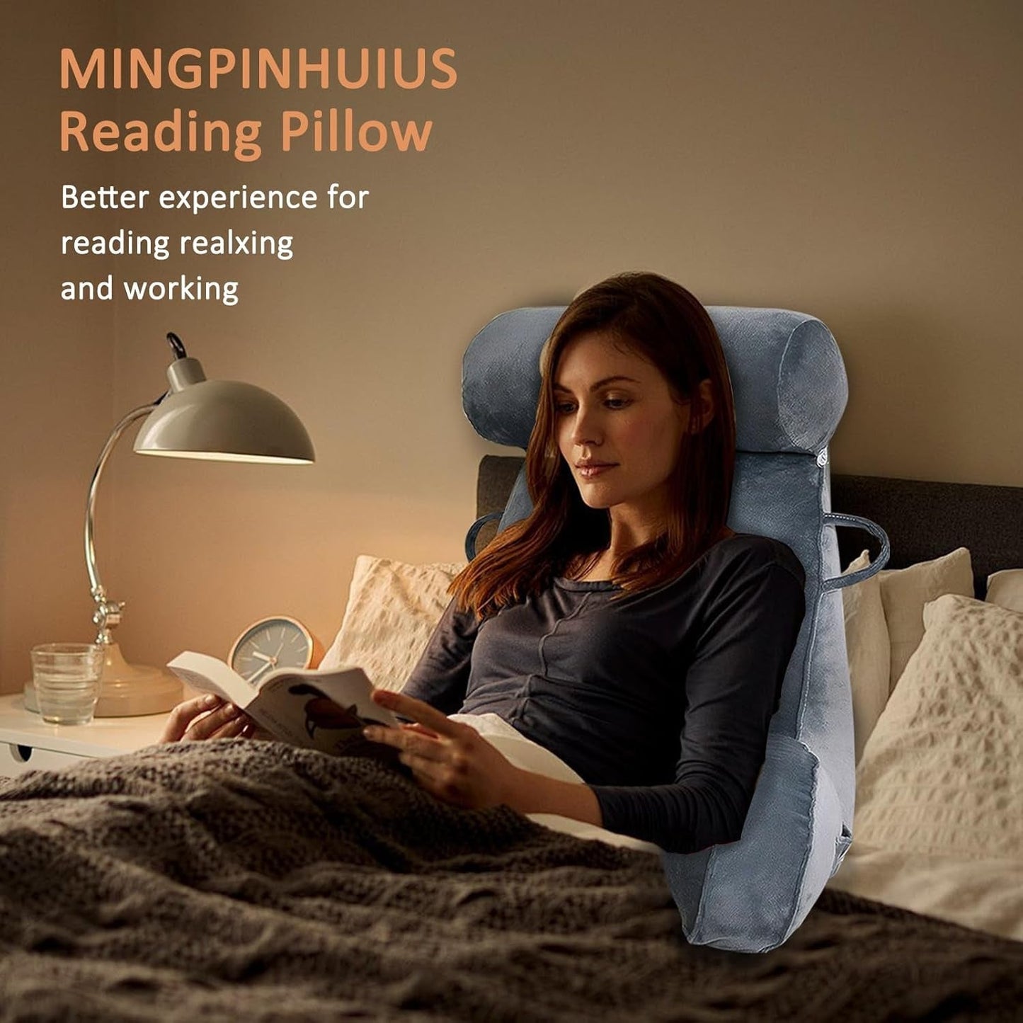 XL-leeskussen voor bed en bank met afneembare nekrol, ideaal rugkussen voor volwassenen met traagschuim voor comfortabel lezen, werken, spelen, tv kijken, ontspannen (grijs)
