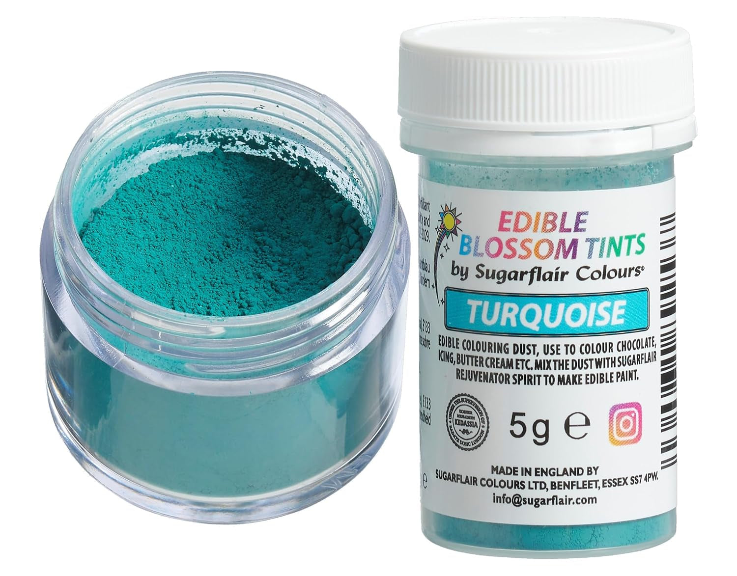 Sugarflair Blossom Tint Dust Turquoise Kleurstofpoeder - Kleurstofpoeder voor taartdecoraties, fondant, glazuur, chocolade, botercrème, macarons en meer - 5G