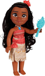 Disney Princess Moana pop van 35 cm, reflecterende glitterogen, beweegbare gewrichten, afneembare outfit, bloemenclip, lang haar, voor meisjes vanaf 3 jaar