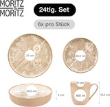 Moritz & Moritz MARIELLA 6-persoons 24-delige steengoed serviesset - Modern beige servies met speels design, onderhoudsvriendelijk koffieservies met borden, schalen en kopjes - Combinatieset