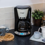 Russell Hobbs koffiezetapparaat [digitale timer, douchekop voor optimale extractie en aroma] Colors+ Creme (1 tot 10 kopjes, glazen karaf van 1,25 liter, verwarmingsplaat, 1100 W) Filterkoffiezetapparaat 24033-56