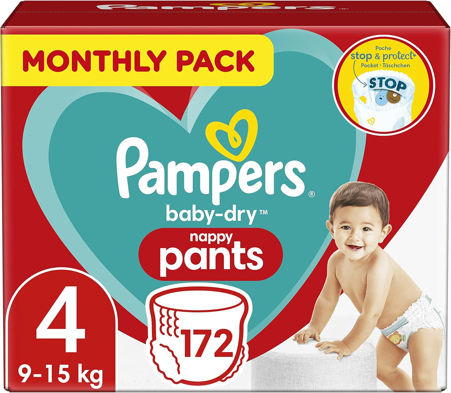 Pampers (oude versie), slipje, maat 4, 9 kg-15 kg, pakket van drie (1 x 88 luiers)