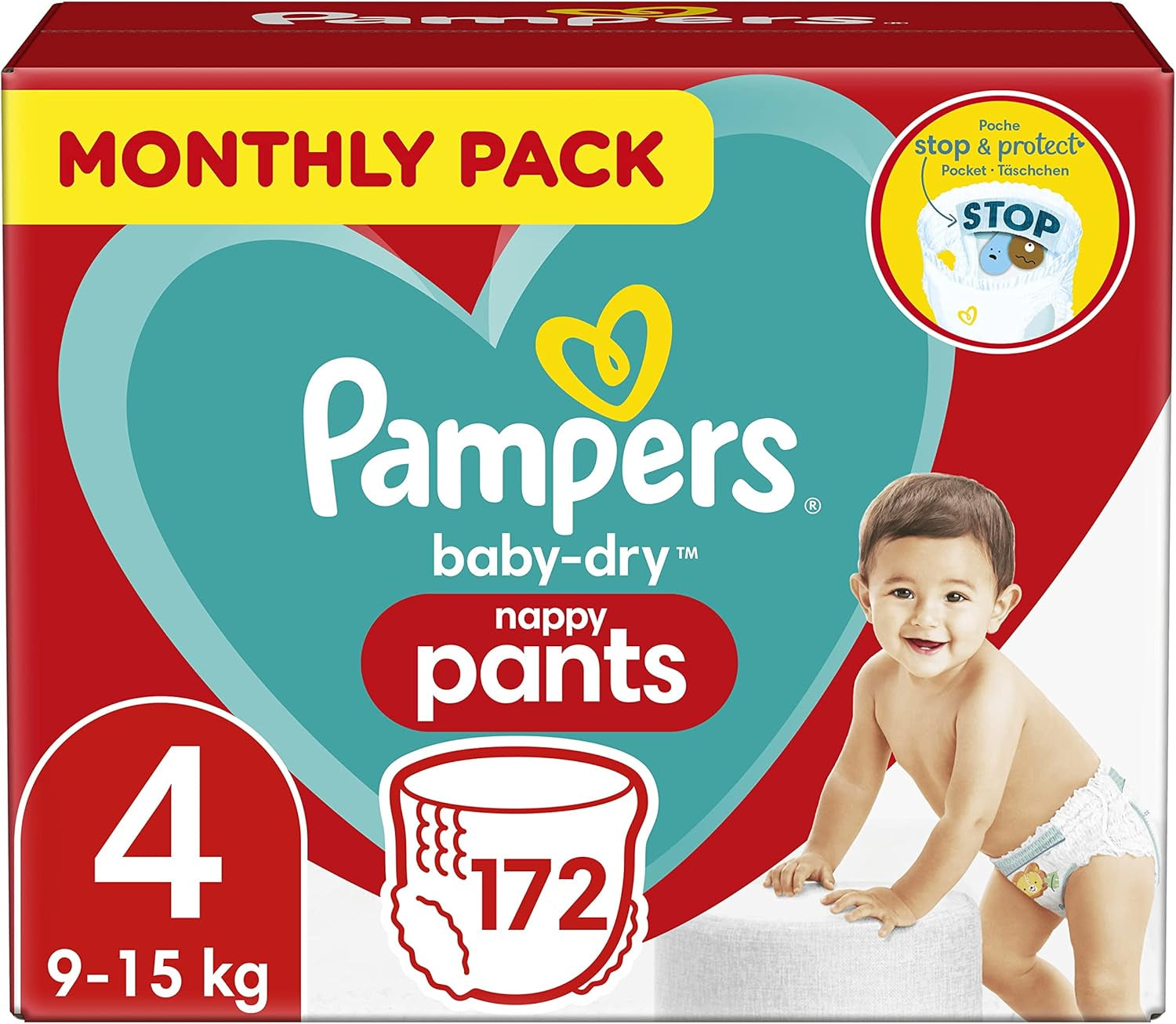 Pampers (oude versie), slipje, maat 4, 9 kg-15 kg, pakket van drie (1 x 88 luiers)