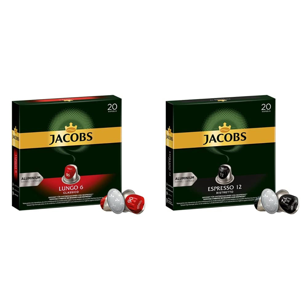 Kaffeekapseln Lungo Classico, Intensität 6 van 12, 10 x 20 Getränke & Kaffeekapseln Espresso Ristretto, Intensität 12 van 12, 200 Nespresso®* compatibel Kapseln, 10 x 20 Getränke