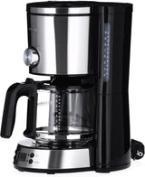 SEVERIN "TypeSwitch" espressomachine met glazen karaf en timer, AromaSwitch voor het kiezen van 2 zetopties, digitale klok met timerfunctie, voor maximaal 10 kopjes, 1000W, geborsteld roestvrij staal-zwart, KA 4826