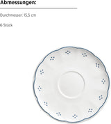 Mäser Lova Serie 18-delig porseleinen koffieservies - 6 dessertborden (19,5 cm), 6 kopjes (19 cl) en 6 schotels (15,5 cm), blauw
