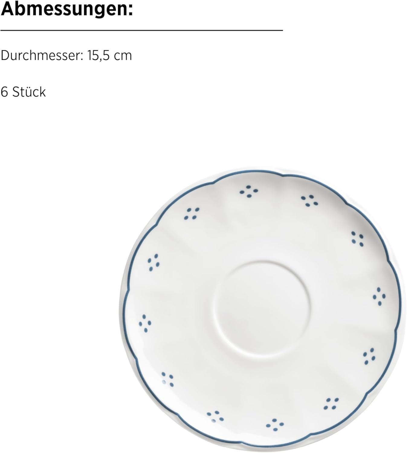 Mäser Lova Serie 18-delig porseleinen koffieservies - 6 dessertborden (19,5 cm), 6 kopjes (19 cl) en 6 schotels (15,5 cm), blauw