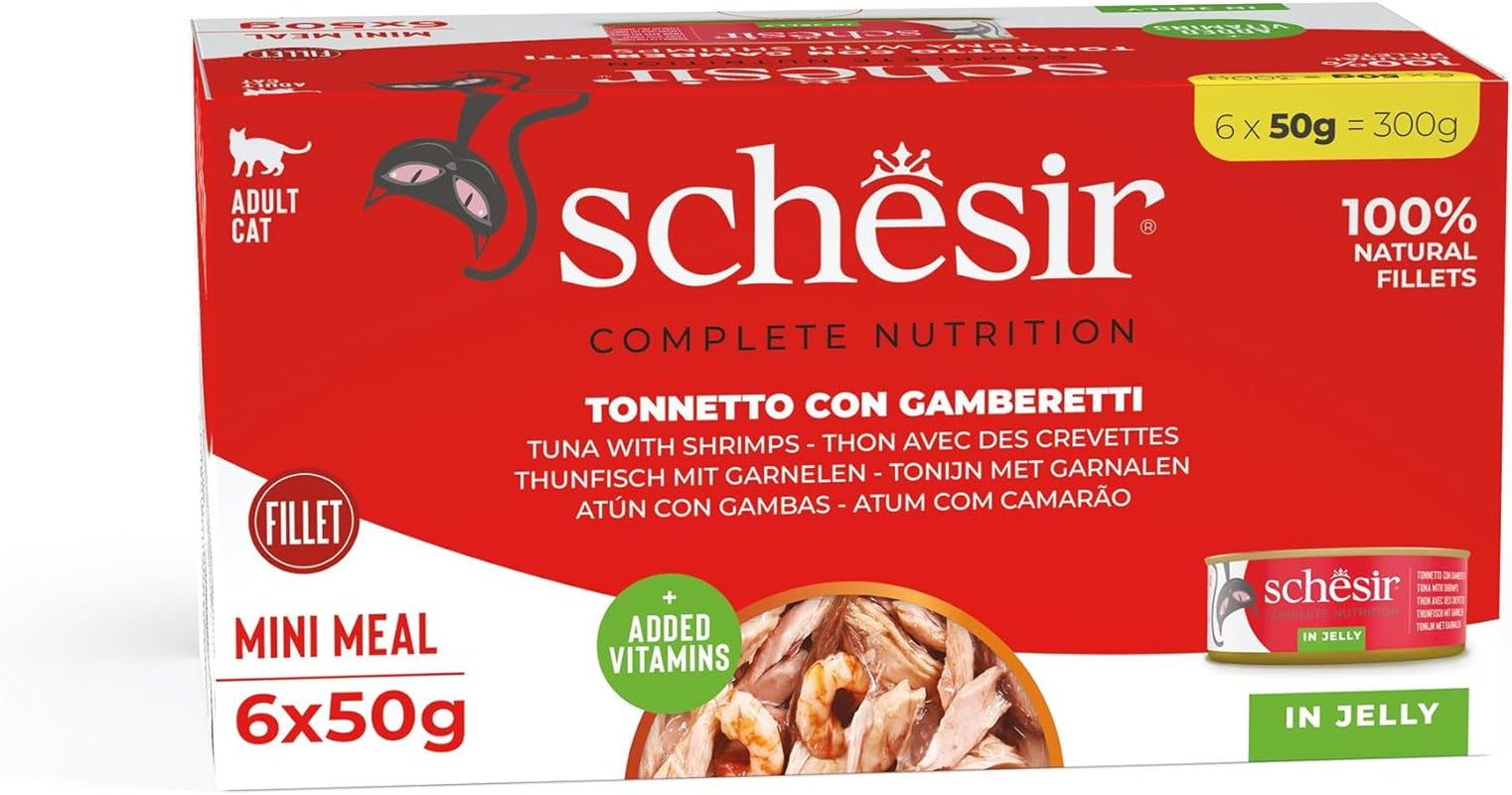 Tonijn Garnalengelei voor katten, nat kattenvoer in gelei, 8 x 6 blikjes x 50 g