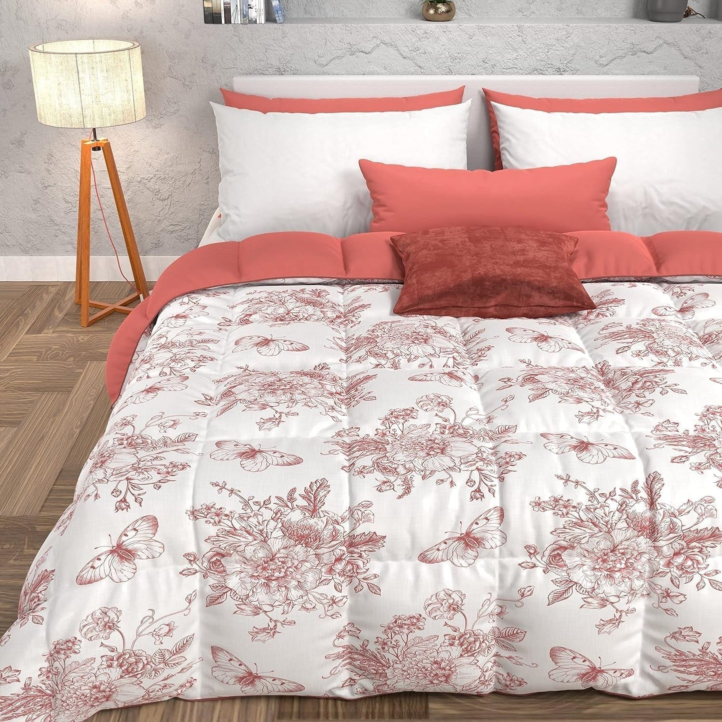 PETTI Artigiani Italiani - Winterquilt, Winterquilt, Eenvoudige quilt, Dubbelzijdig, Monocolor en digitaal printen, 100% hypoallergene microvezel, Made in Italy Quilts en quilts Naty Shop Botanic 03 Powder Eenpersoonsbed