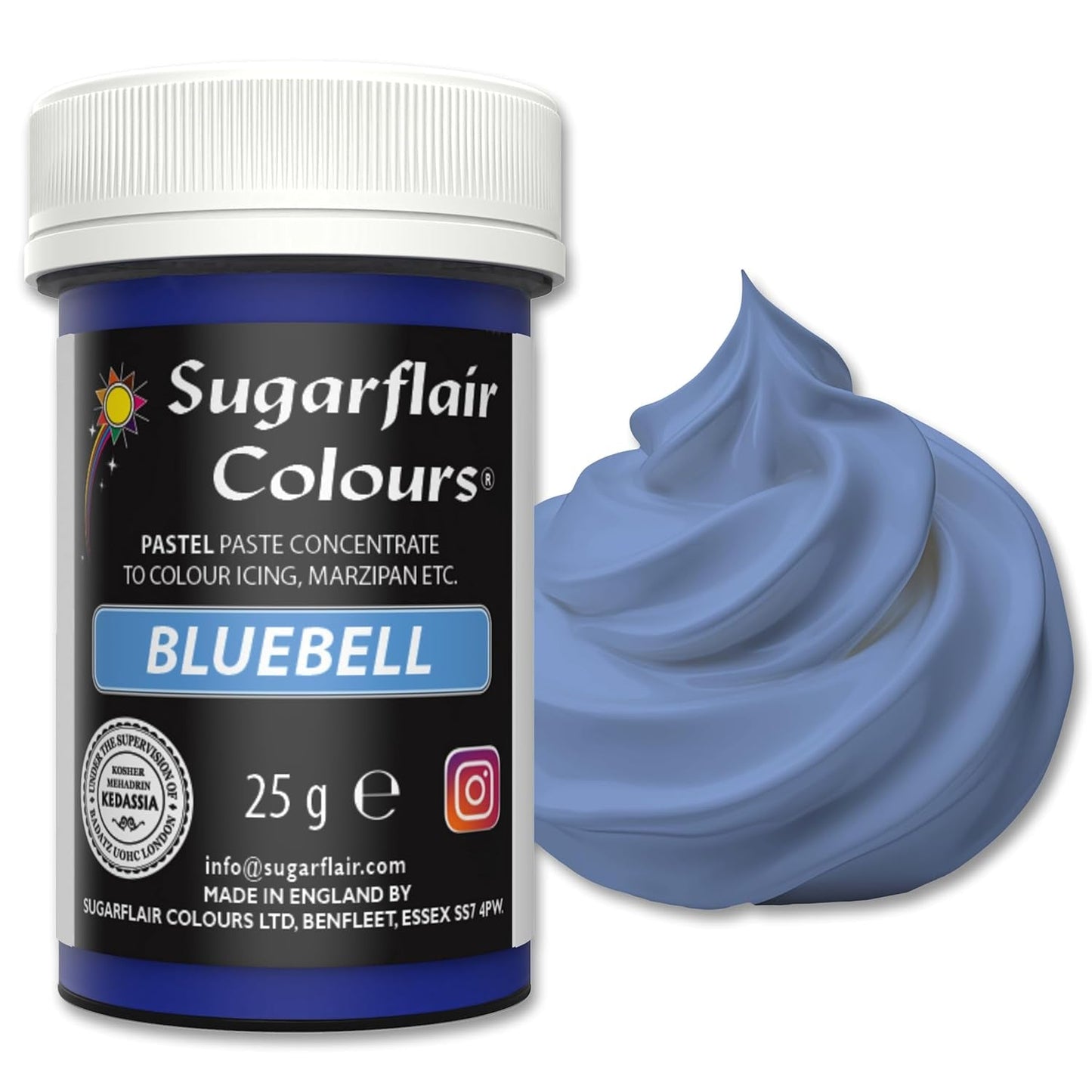 Sugarflair Pastelkleurstof voor pasta, Bell Blue, kleurstof voor pasta, fondant en marsepein, spectraal geconcentreerde kleuren - 25g