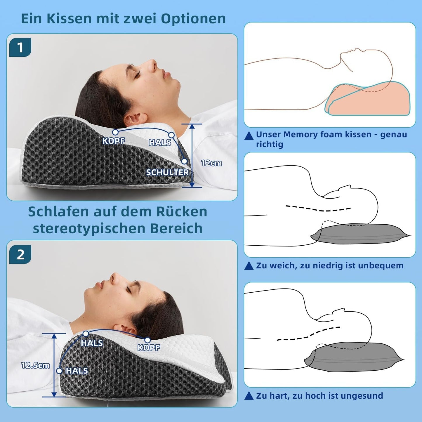 IDEA Nekpijnkussen Orthopedisch kussen gemaakt van traagschuim Kussen Ergonomisch nekkussen voor optimale ondersteuning Anti-snurkkussen voor zij-, rug- en buikslapen Cervicale orthopedische kussens Naty Shop