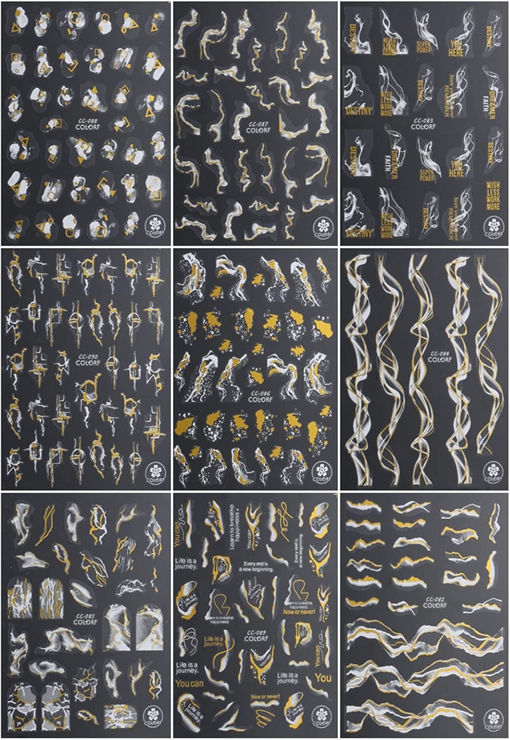 9 Blatt Nagelsticker Französische Spitzenmarmor Nagelaufkleber Selbstklebend Weißes Gold Nail Art Sticker Decoratie Nageldesign Zubehör
