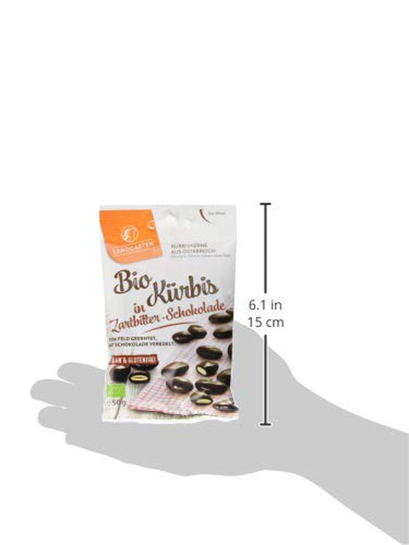 Landgarten Biologische pompoenpitten in pure chocolade - Veganistische geroosterde chocoladesnack met pompoenpitten - Bron van magnesium - 1 x 50 g