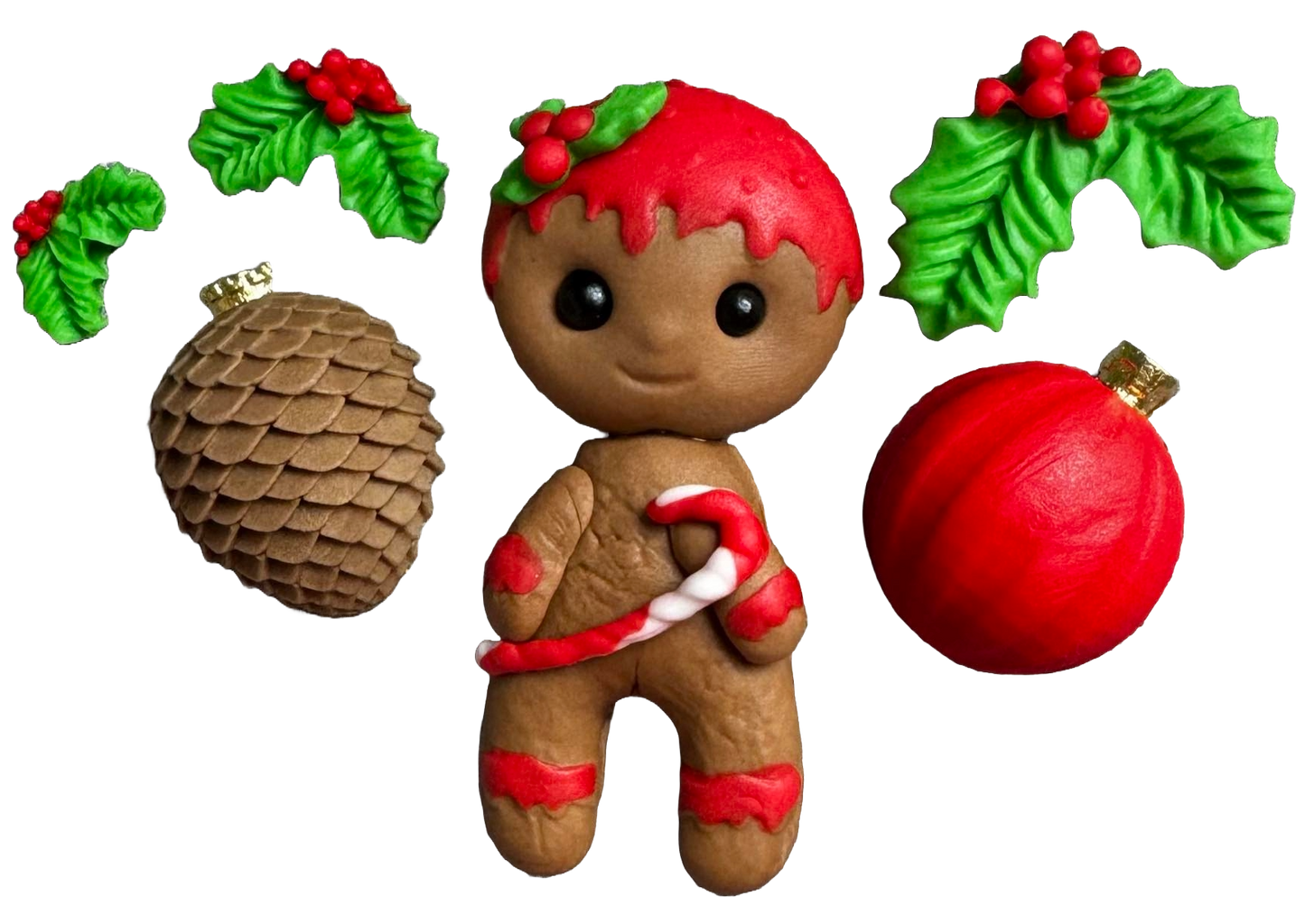 Set van 6 eetbare decoraties van suikerpasta, Kerstmis, peperkoekmannetje en decoraties Decoraties van Sugar Paste Naty Shop