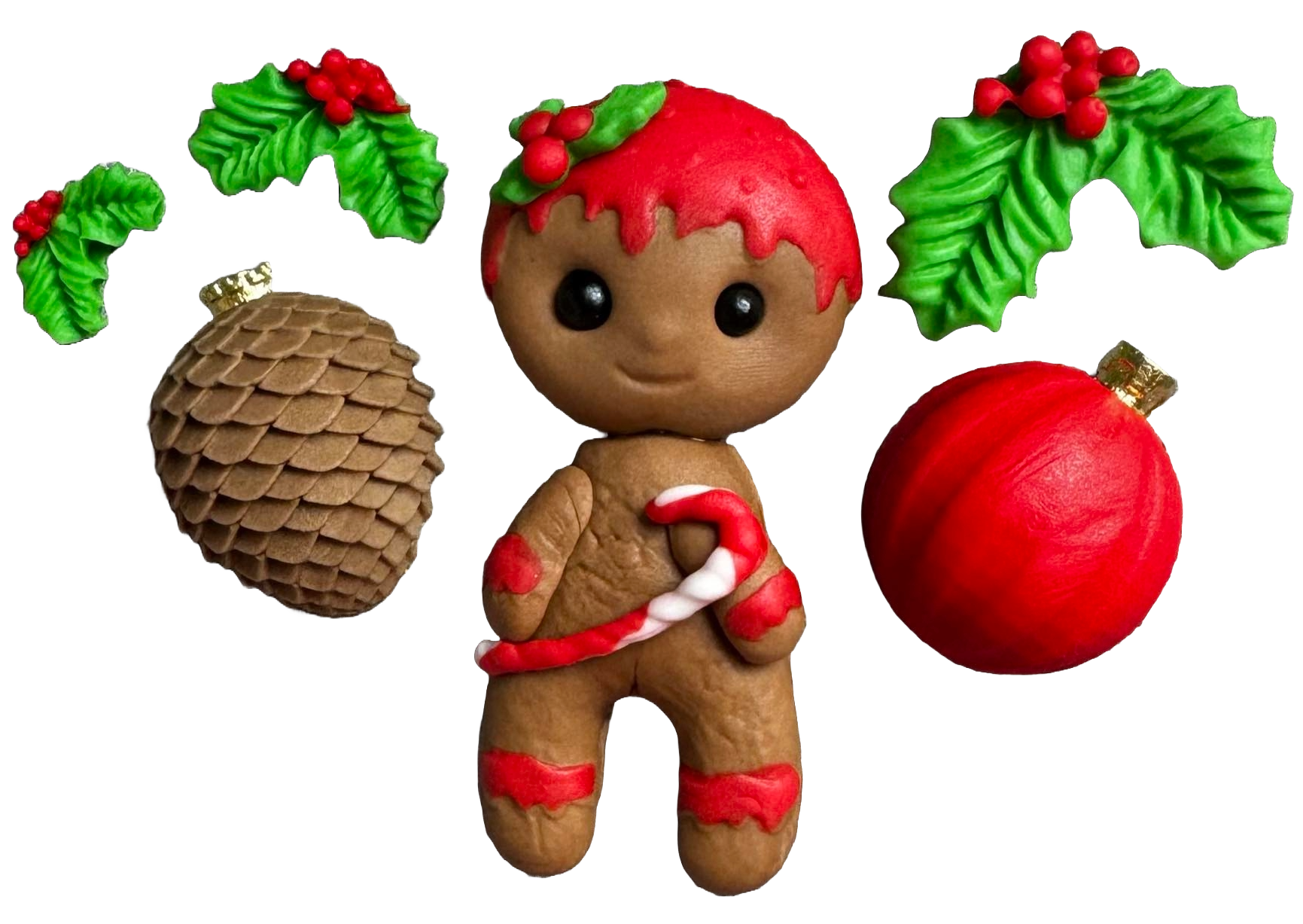 Set van 6 eetbare decoraties van suikerpasta, Kerstmis, peperkoekmannetje en decoraties Decoraties van Sugar Paste Naty Shop