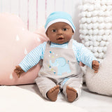 Bayer Design 94001AH interactieve babypop, jongen, praten, zacht lichaam, 40 cm, donker leer, blauw