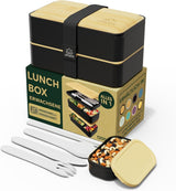 Umami lunchbox voor volwassenen, stapelbare bentobox met 4 bestek en vakken, lunchbox voor volwassenen, saladecontainer voor onderweg, picknick-/kantoorlunchbox, antracietgrijs, 1500 ml Naty Shop voedselbewaardozen zwart beige L - 1200 ml