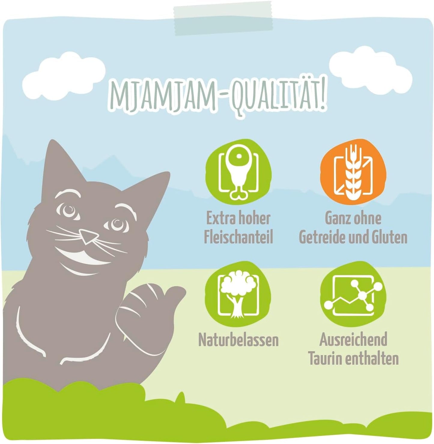 MjAMjAM - Premium natvoer voor katten - Knijpzak - DUO met geraffineerd kalfsvlees en haring, verpakking van 12 (12 x 125 g), graanvrij