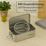 Wenco Lunchbox van roestvrij staal, 2 compartimenten, grote capaciteit, 850 ml, lunchbox, waterdicht, vaatwasmachinebestendig, inclusief vervangende siliconenring, 18,5 x 14 x 5,5 cm, zilver (2 stuks) voedselbewaardozen Naty Shop