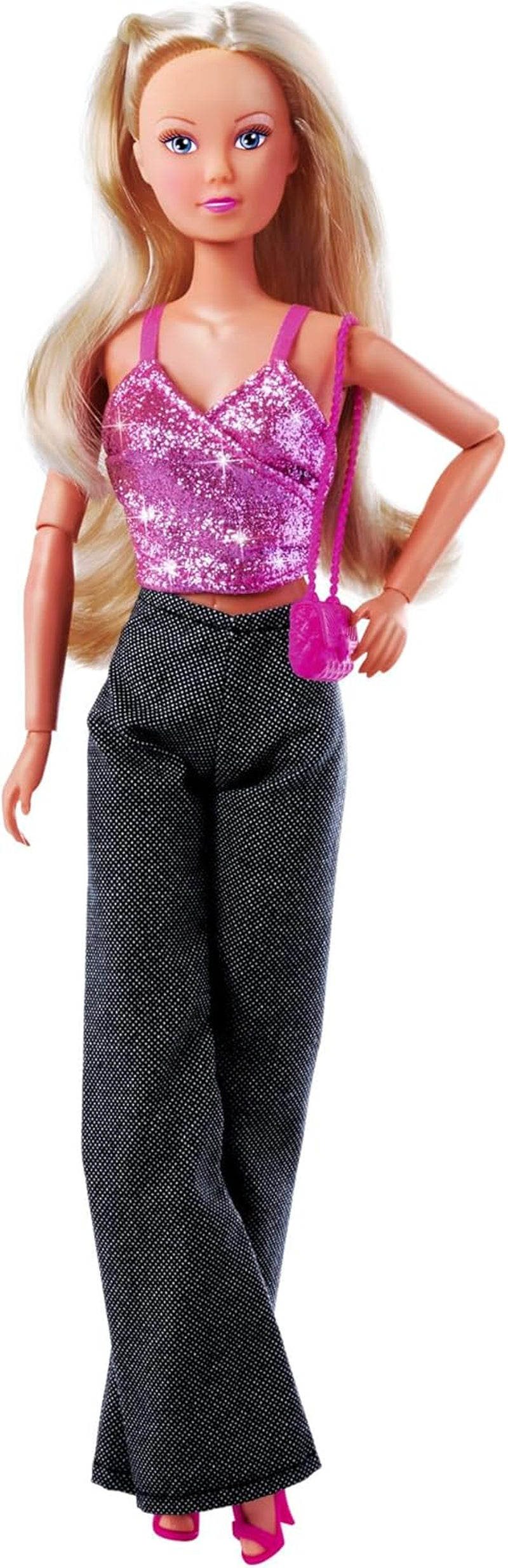 Simba Steffi Love Jeans & Glitter Bijpassend op 2 manieren EEN Item inbegrepen Glittertop met jeans en modeaccessoires voor poppen van 29 cm Pop niet inbegrepen Leeftijden 3+