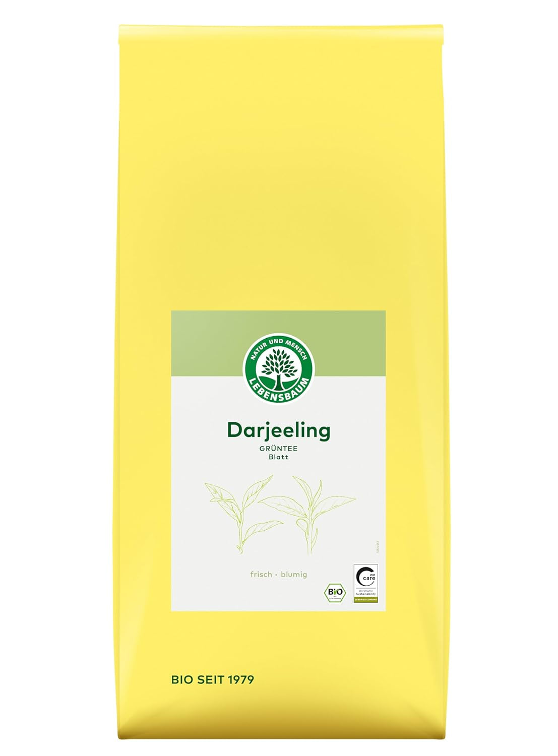Lebensbaum Darjeeling groene thee met hele bladeren, biologische thee, groene thee met frisse bloemensmaak, lichtgroene kleur, 1000 g