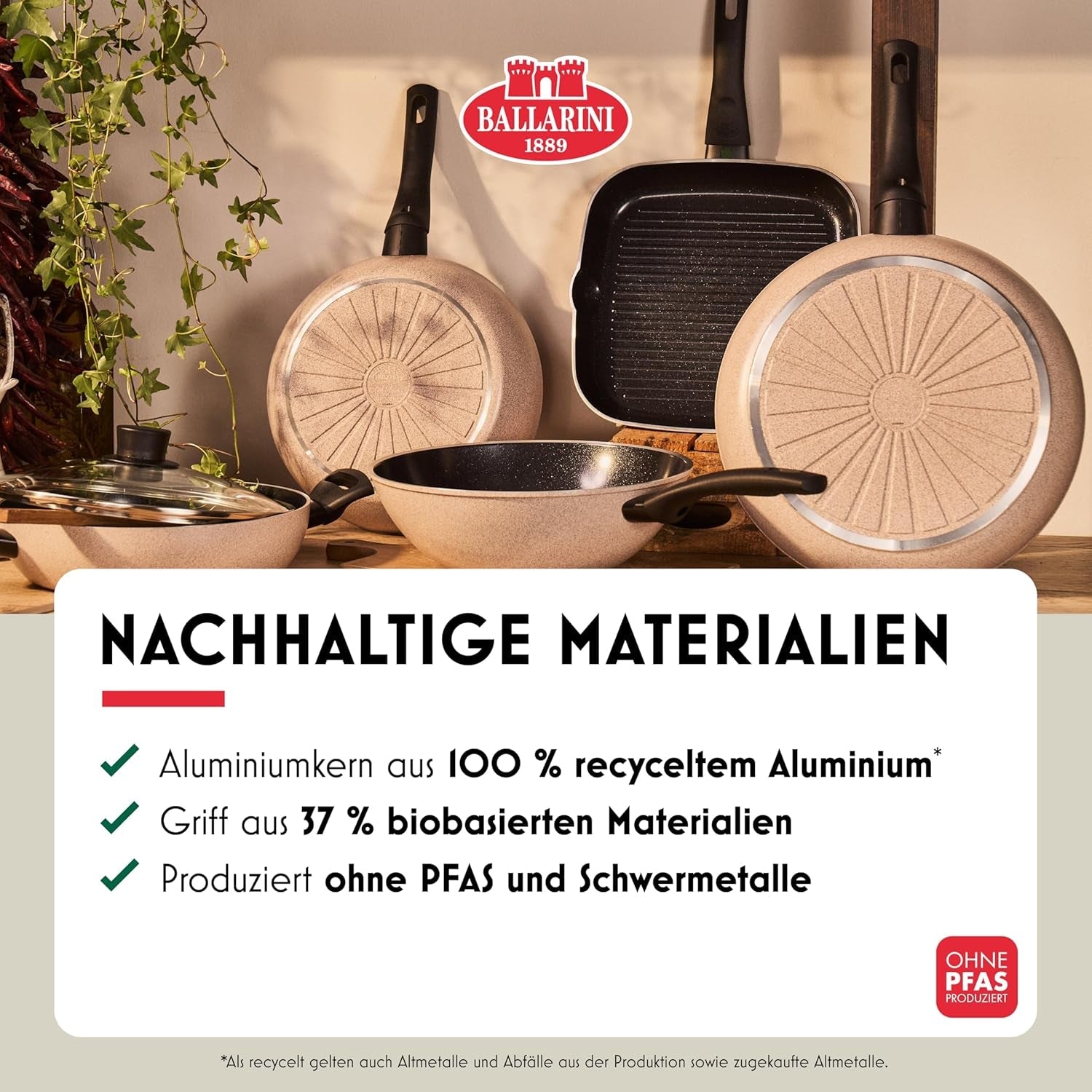 Ledro koekenpan, 24 cm, aluminium, geschikt voor inductie, keramische antiaanbaklaag, Thermopoint, Made in Italy, beige Potten en pannen Naty Shop