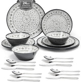 24-delige melamine bestekset 4-persoons campingbestek en serviesset - voor reizen en buitengebruik