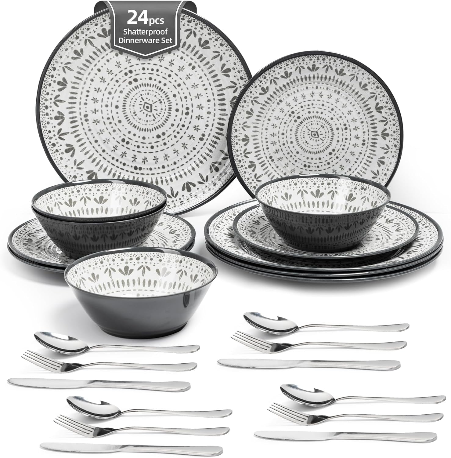 24-delige melamine bestekset 4-persoons campingbestek en serviesset - voor reizen en buitengebruik