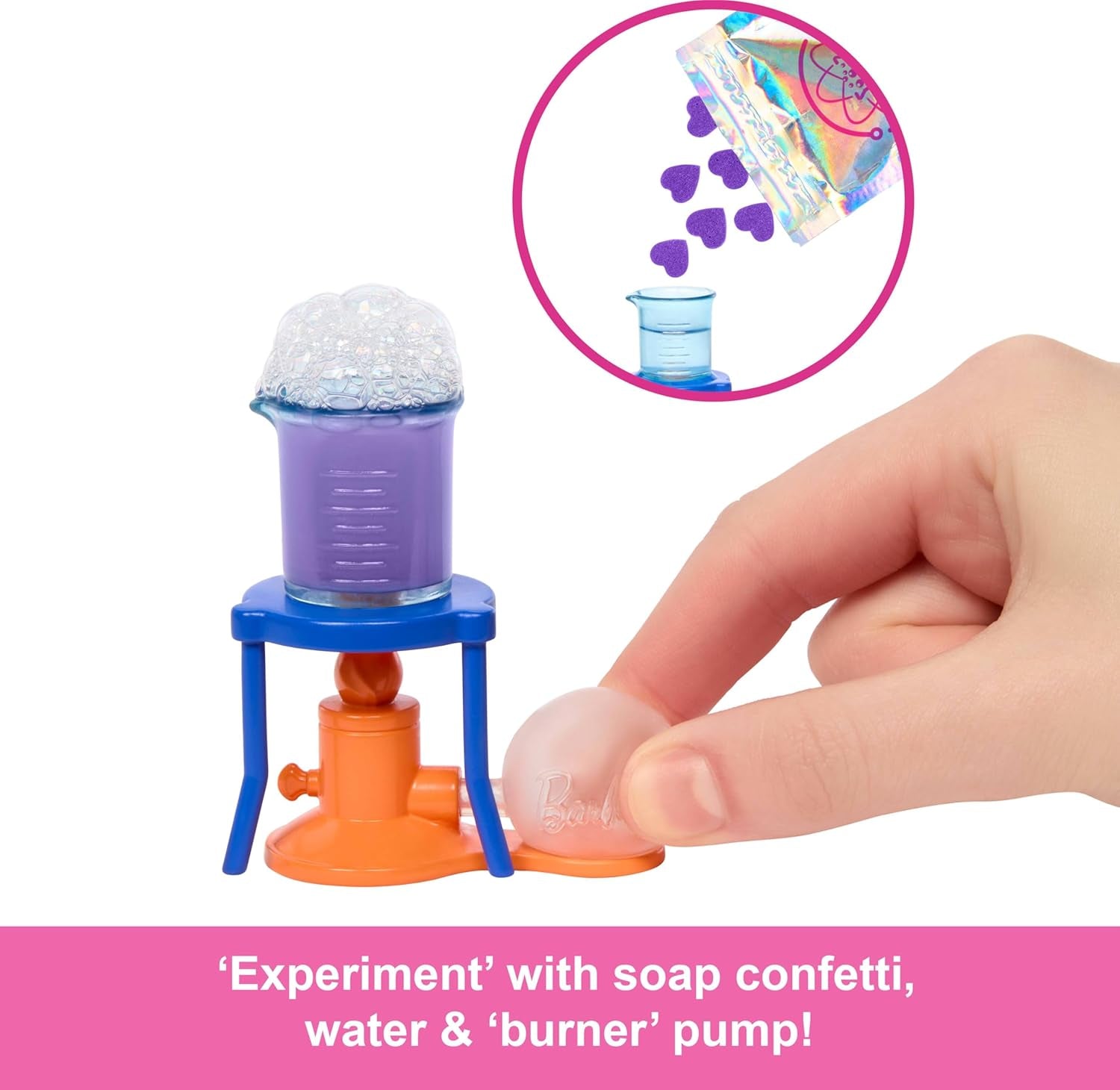 Barbie Wetenschapperspop en accessoires met modieuze blonde pop, laboratoriumtafel, microscoop, kleurveranderende beker en petrischaal, JCR70