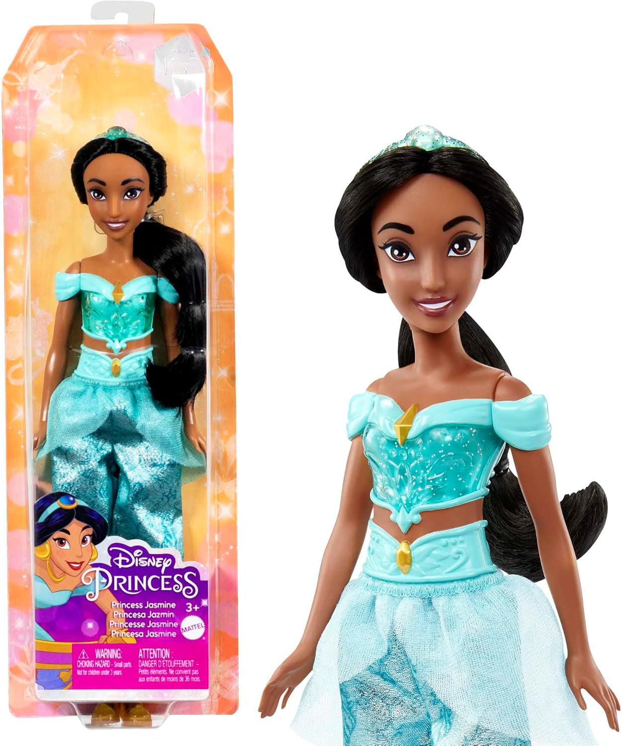 Mattel Disney Princess Toy Jasmine Fashion beweegbare pop met fonkelende kleding en accessoires Op Disney-film geïnspireerd cadeau voor kinderen HLW12 Naty Shop-poppen Veelkleurig