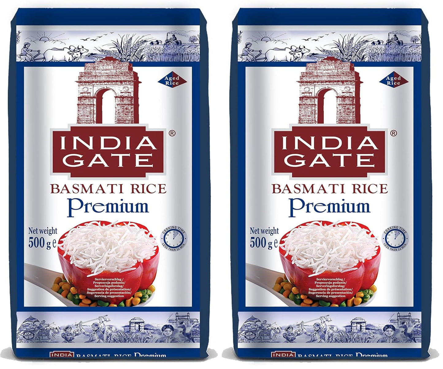 INDIA GATE Premium Basmati Rijst – Aromatische, fijne langkorrelige rijst uit India, fijne langkorrelige (1 x 500 g)