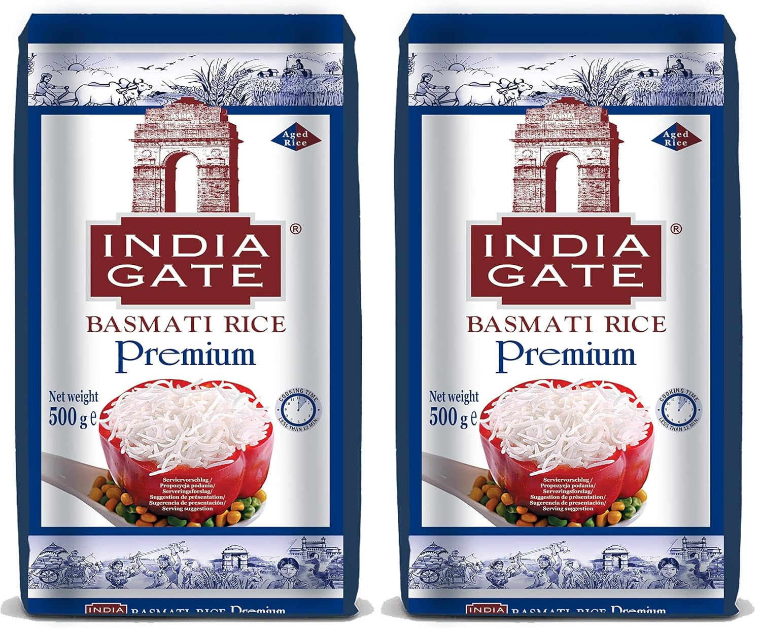 INDIA GATE Premium Basmati Rijst – Aromatische, fijne langkorrelige rijst uit India, fijne langkorrelige (1 x 500 g)