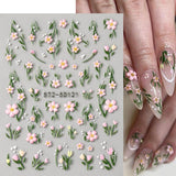 JMEOWIO 3D Nagelsticker Blumen Frucht Nail Art Sticker Selbstklebend Nagelaufkleber 5D Stereoskopische Decoratie Nageldesign Zubehör 4 Blatt