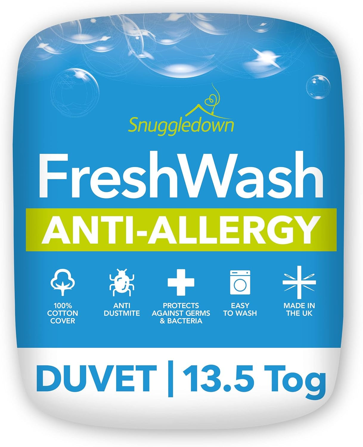 Allergiedekbed Snuggledown Freshwash, 13,5 Tog Winter Warm, katoen, wit, eenpersoonsbed Dekbedden en dekbedden Naty Shop 10 X 225 X 220 cm 13,5 Tog
