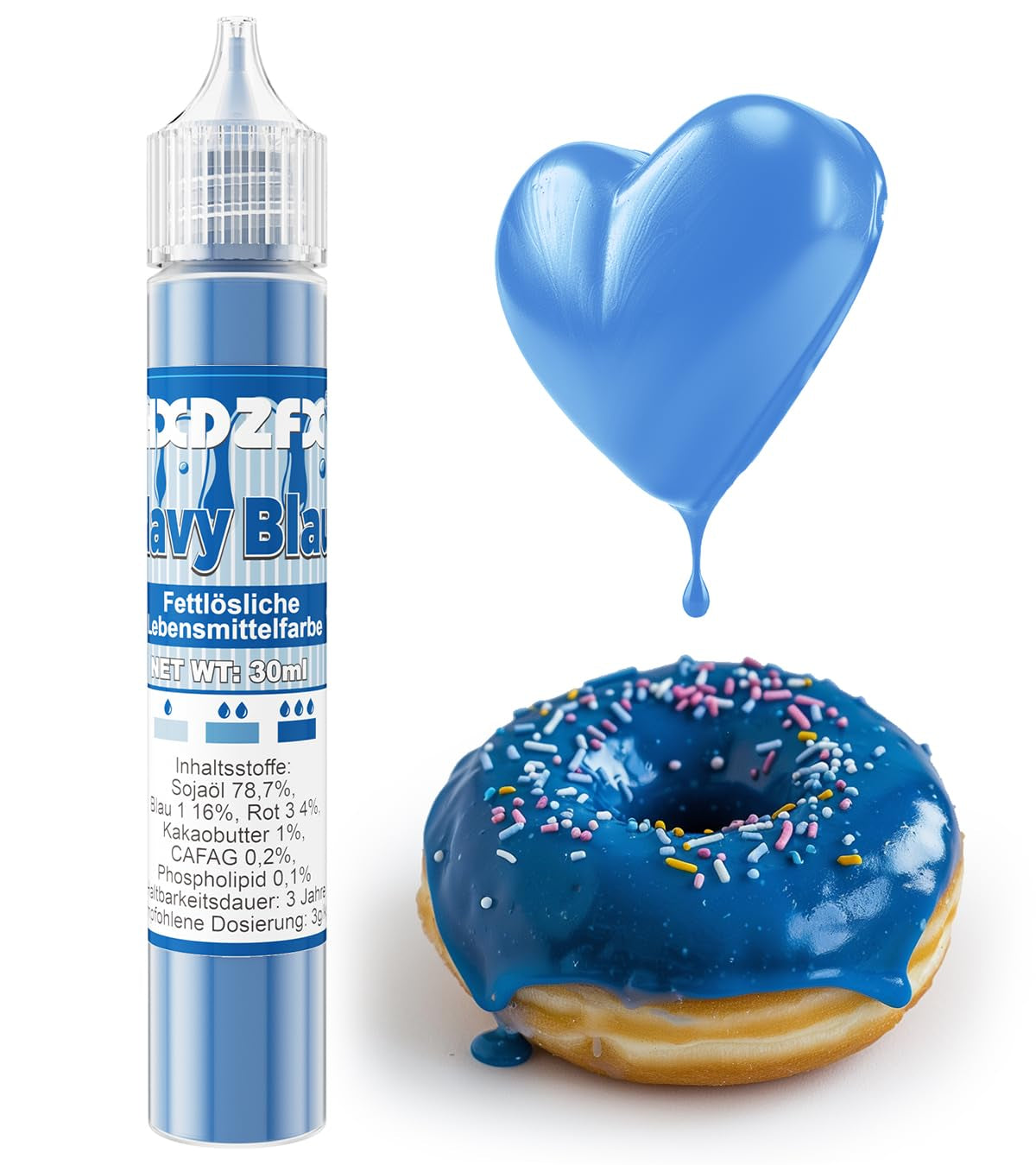 Vetoplosbare kleurstof - 30 ml geconcentreerde kleurstof op oliebasis voor chocolade kleurstofset voor taartdecoratie, fondant, botercrème, bakken, handwerk (marineblauw)