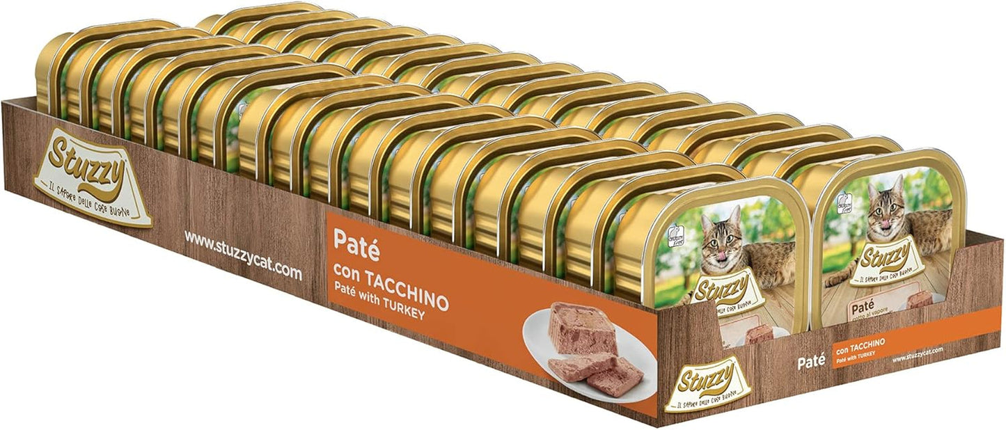 Mister Nassfutter für ausgewachsene Katzen, Turkije, Line Pastete und Fleisch in Stücken, totaal 3,2 kg (32 Becher x 100 g)