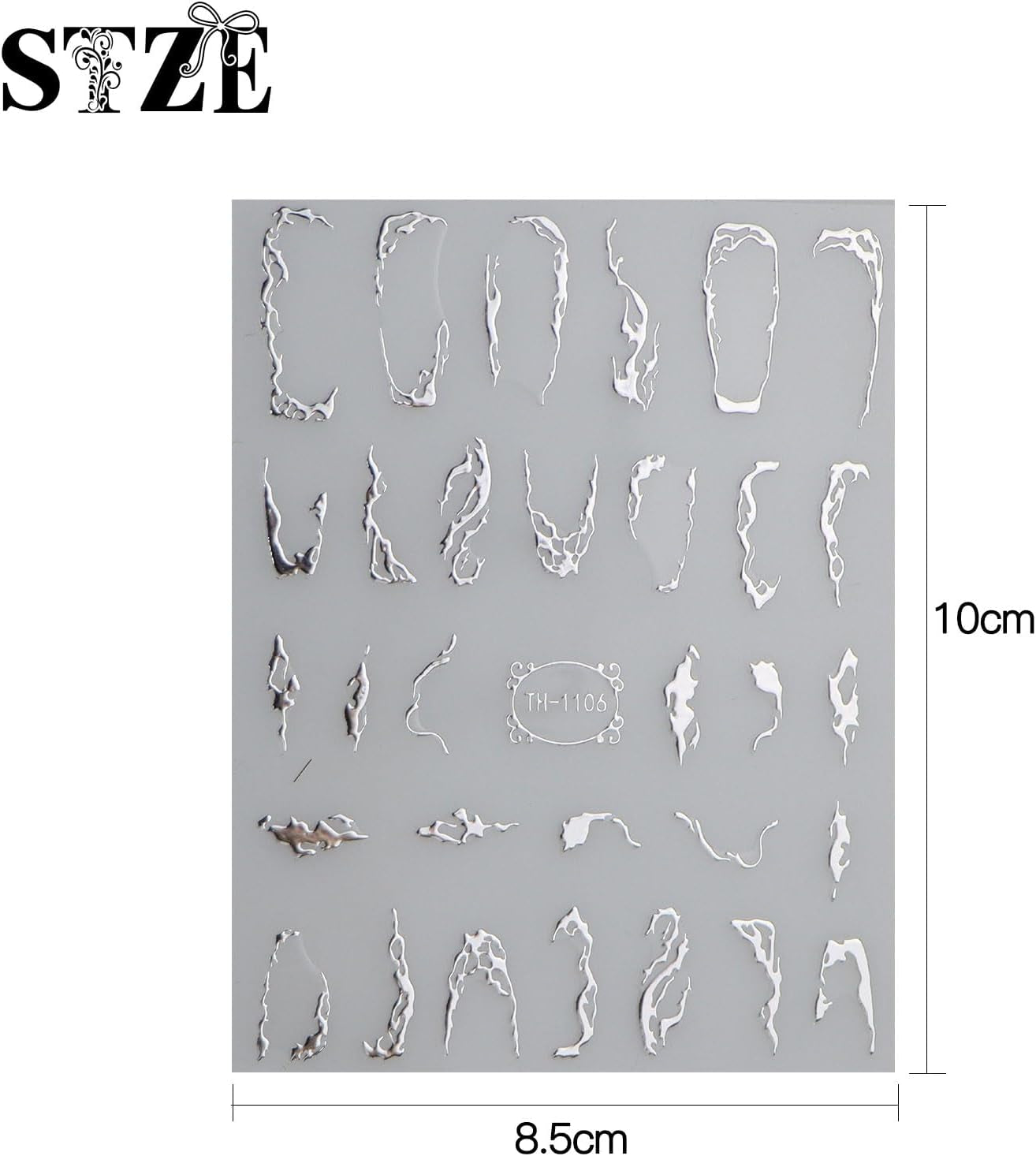JMEOWIO Nagelsticker Marmor Linie 9 Blatt Nail Art Sticker Selbstklebend Nagelaufkleber Silver Bunt Decoratie Nageldesign Zubehör