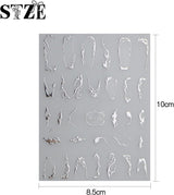 JMEOWIO Nagelsticker Marmor Linie 9 Blatt Nail Art Sticker Selbstklebend Nagelaufkleber Silver Bunt Decoratie Nageldesign Zubehör