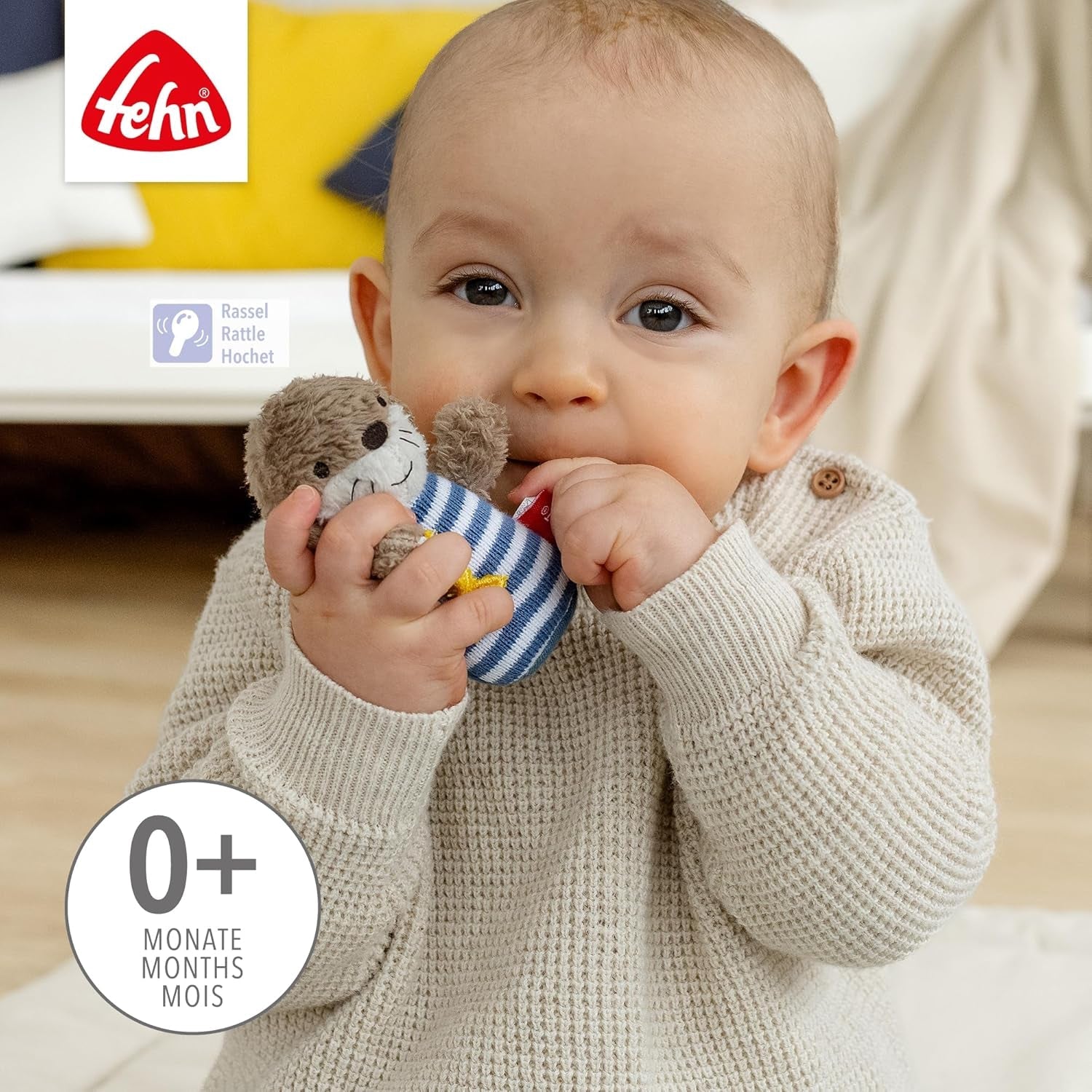 Fehn minirammelaar otter - mini-grijpspeeltje voor het rammelen, betasten en spelen met een zacht en knuffelig stoffen dier - een trouwe metgezel voor baby's en peuters vanaf 0+ maanden Babyspeelgoed Naty Shop