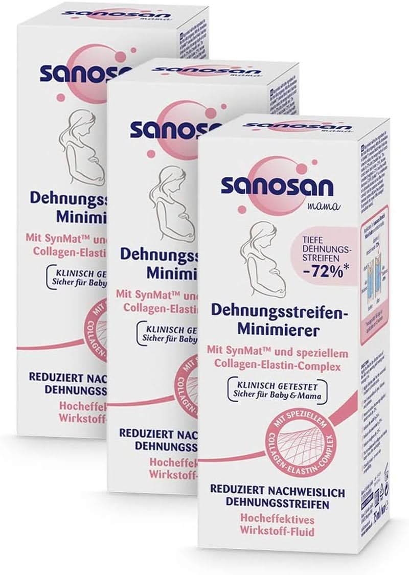 Sanosan Stretch Mark Minimiser, klinisch getest - bewezen vermindering van striae na de zwangerschap, zonder paraffineolie, kleurstoffen, siliconen, 75 ml Cosmetica en Schoonheid Naty Shop 3 stuks