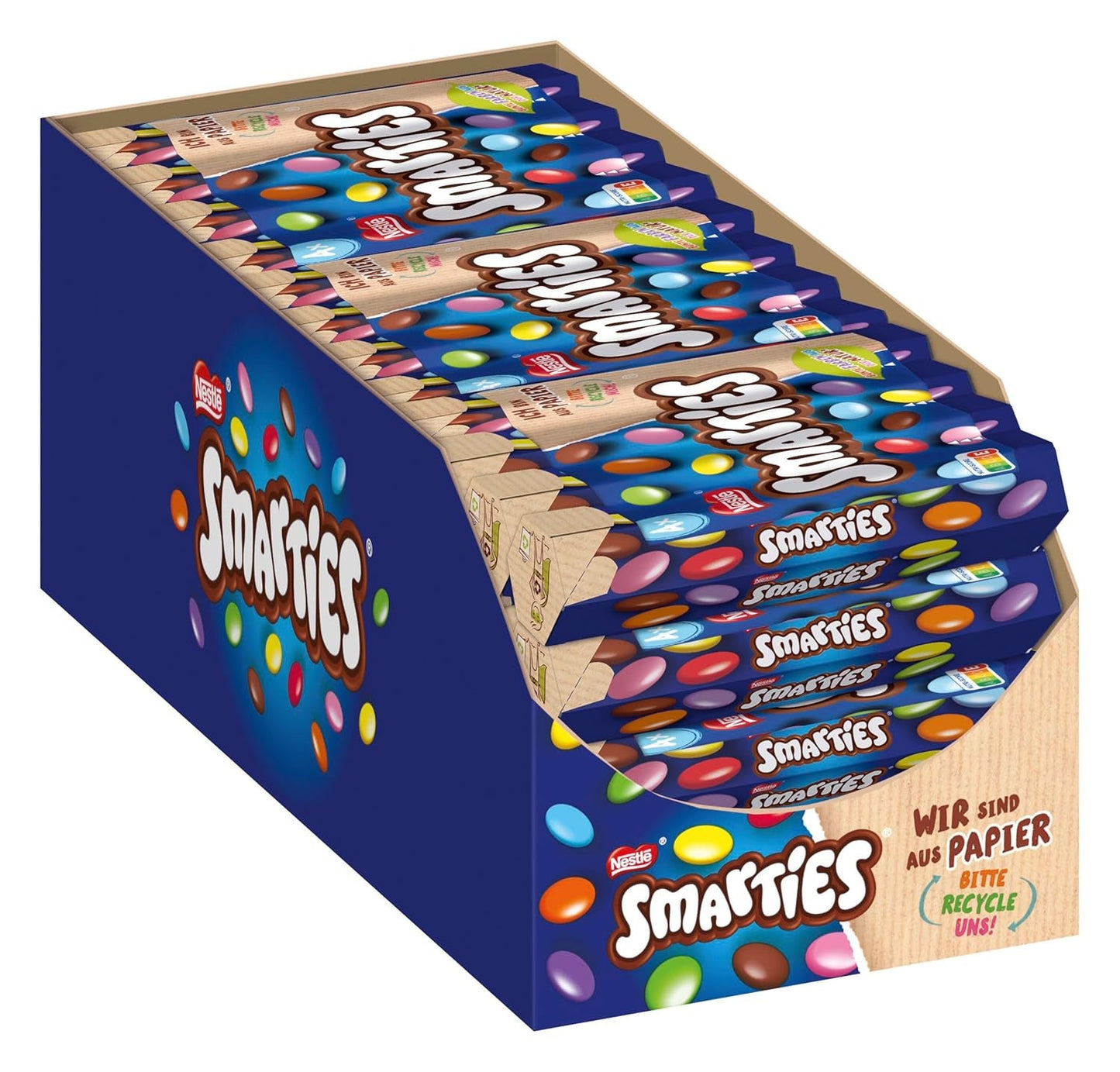 Nestlé SMARTIES Multipack, kleine rol, chocoladekleurige linzen, ideaal voor kinderverjaardagen, natuurlijke kleuren, zeshoekige rol, verpakking van 12 (12x (4 x 34g))