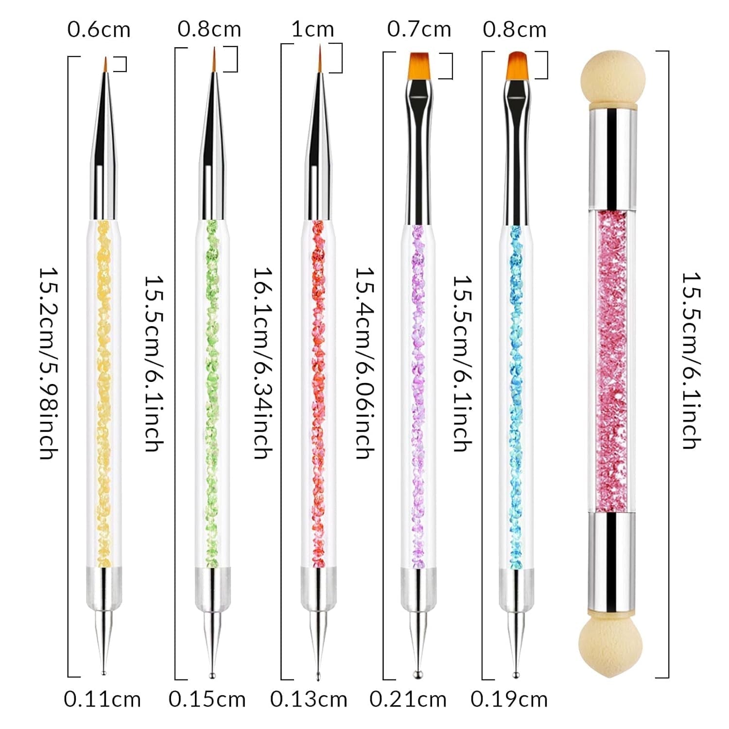 Sullarpek 6 Stück Nagel Pinsel, Nail Art Pinsel, Pinsel Nageldesign, Nagel Pinsel Set, Nail Art Dotting Tools Mit 1 Sponge Brush Applikator, Nageldesign Zubehör Für DIY Nail Art Design
