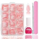 Ballerina kunstnagels set - 240 stuks delicate lila roze kunstnagels, volledig dekkende lijm op kunstnagels, kunstnageltips set voor manicure en nagelkunst voor vrouwen en meisjes (lavendelroze)