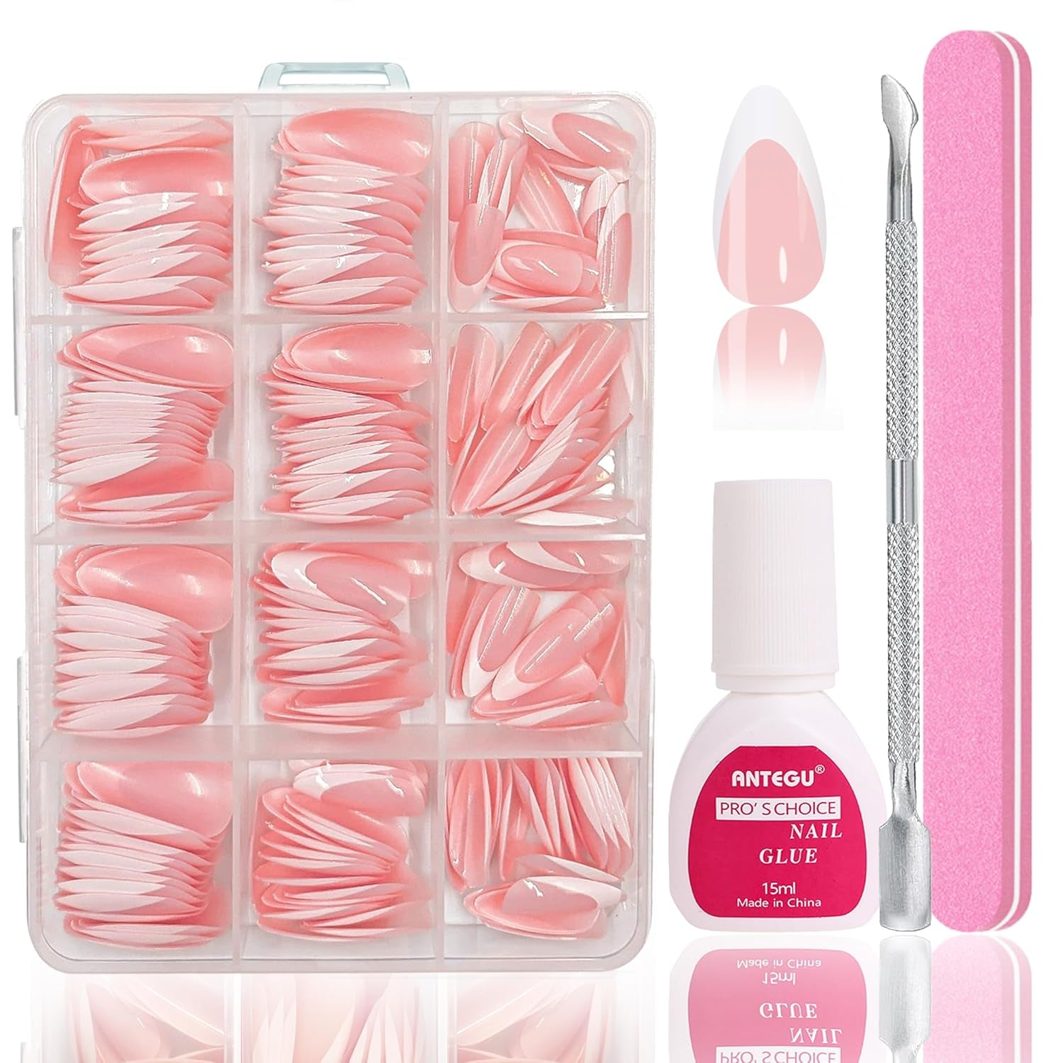 Ballerina kunstnagels set - 240 stuks delicate lila roze kunstnagels, volledig dekkende lijm op kunstnagels, kunstnageltips set voor manicure en nagelkunst voor vrouwen en meisjes (lavendelroze)