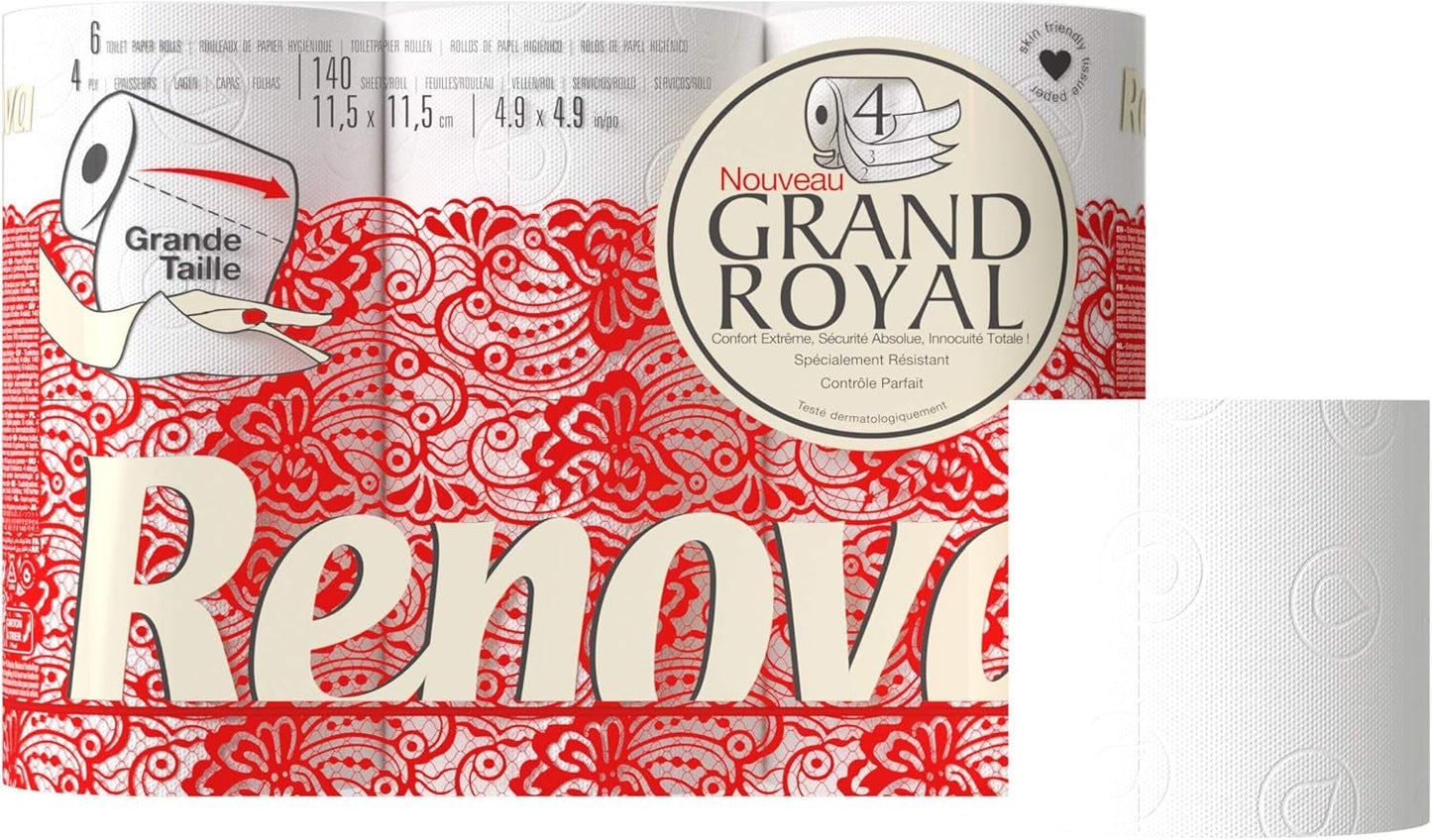 Toiletpapier Renova Renova Grand Royal 4 laags - 6 rollen, Groot (pak van 5)