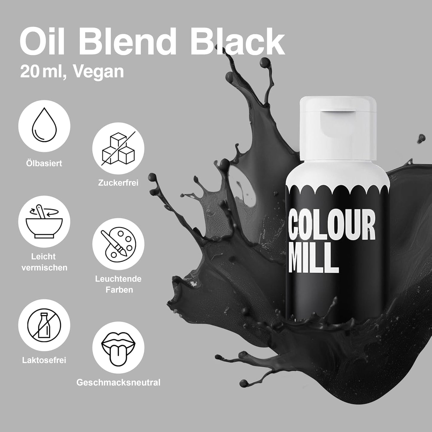 Color Mill vloeibare kleurstofset - 5 x 20 ml op oliebasis (zwart, felroze, paars, rood en blauw) - UV-bestendig - perfect voor bakken en als topping voor taarten, muffins en taartdecoraties