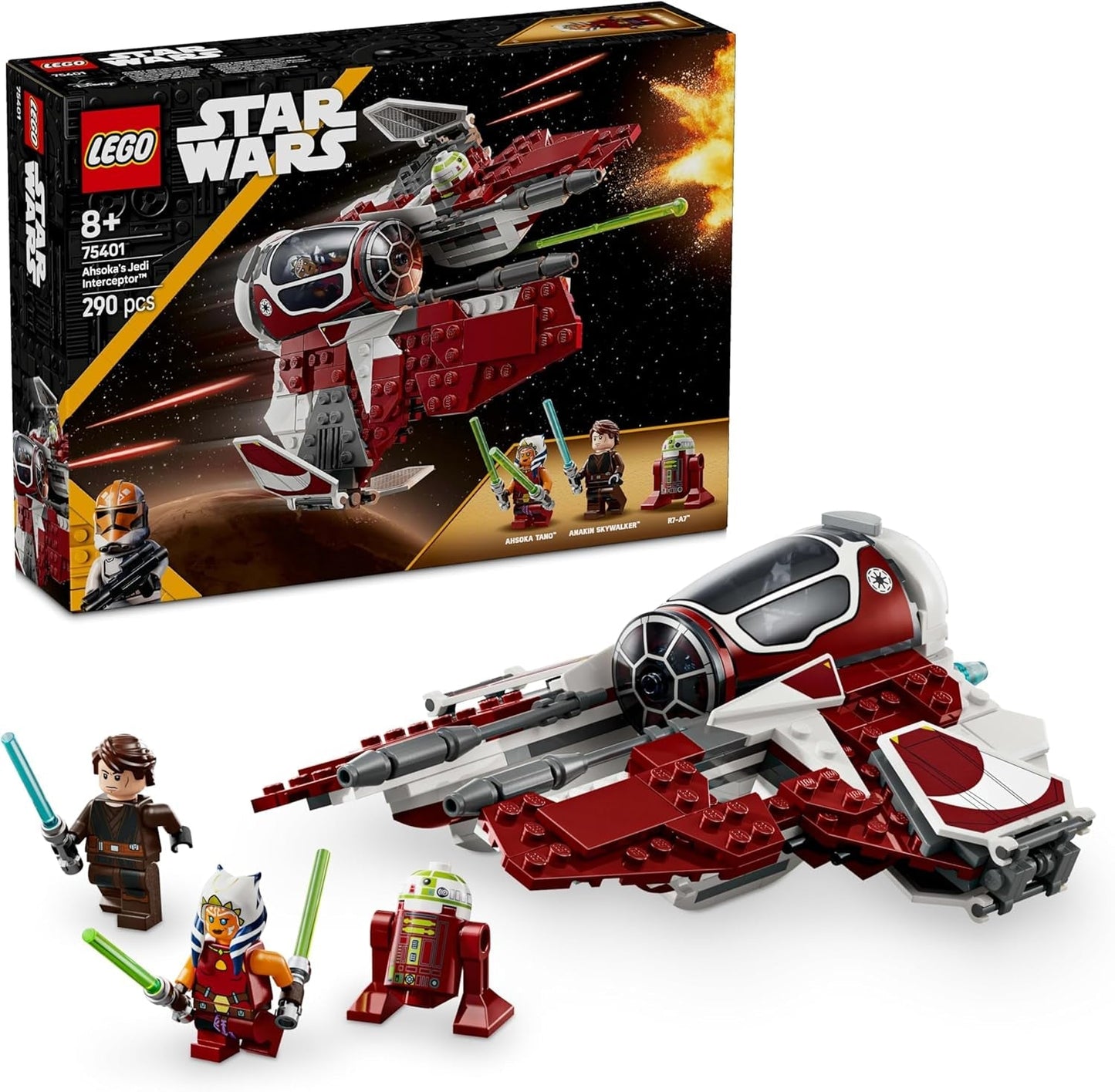 LEGO Star Wars 75401 Ahsoka's Jedi Interceptor Starfighter voor Clone Wars-fans Ahsoka Tano & Anakin Skywalker Minifiguren met lichtzwaarden en R7-A7 voor jongens en meisjes vanaf 8 jaar Bouwsets Beuche in LEGO-Store Standaard titel