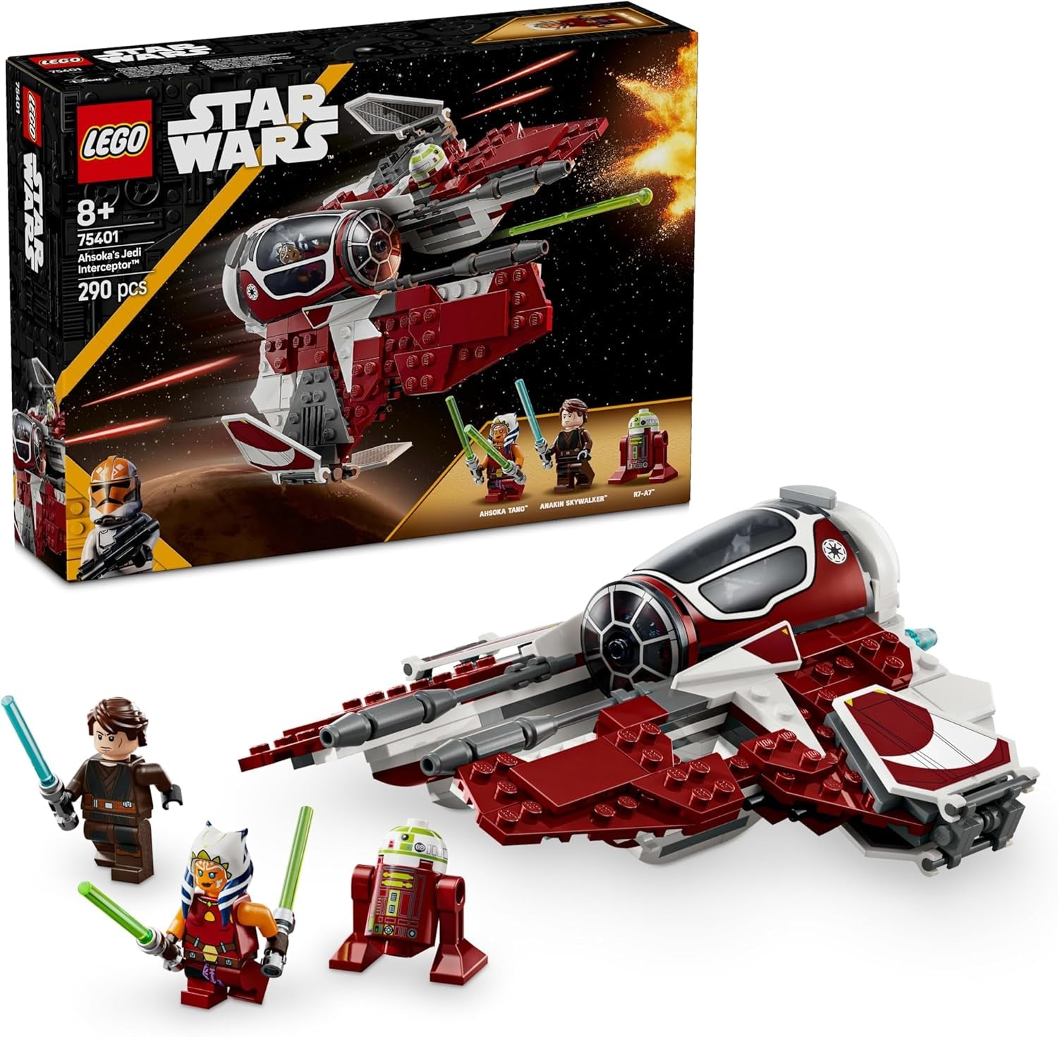 LEGO Star Wars 75401 Ahsoka's Jedi Interceptor Starfighter voor Clone Wars-fans Ahsoka Tano & Anakin Skywalker Minifiguren met lichtzwaarden en R7-A7 voor jongens en meisjes vanaf 8 jaar Bouwsets Beuche in LEGO-Store Standaard titel